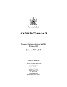 HEALTH PROFESSIONS ACT - Alberta Queen's Printer