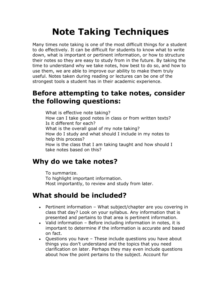 Note Taking Techniques