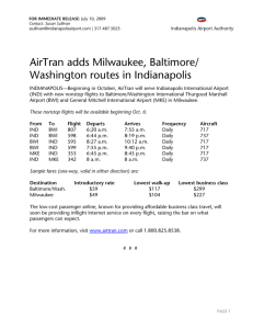 AirTran adds Milwaukee, Baltimore/ Washington routes in Indianapolis