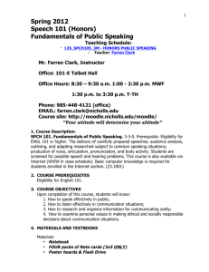Spring 2012 Speech 101 (Honors) Fundamentals of Public Speaking