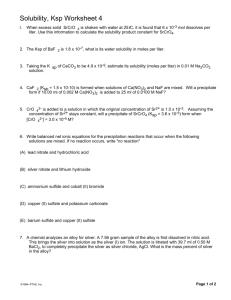 Solubility, Ksp Worksheet 4