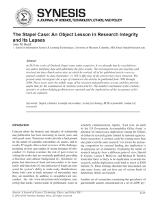 The Stapel Case: An Object Lesson in Research Integrity and Its