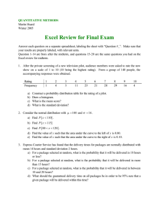 Excel Review for Final Exam