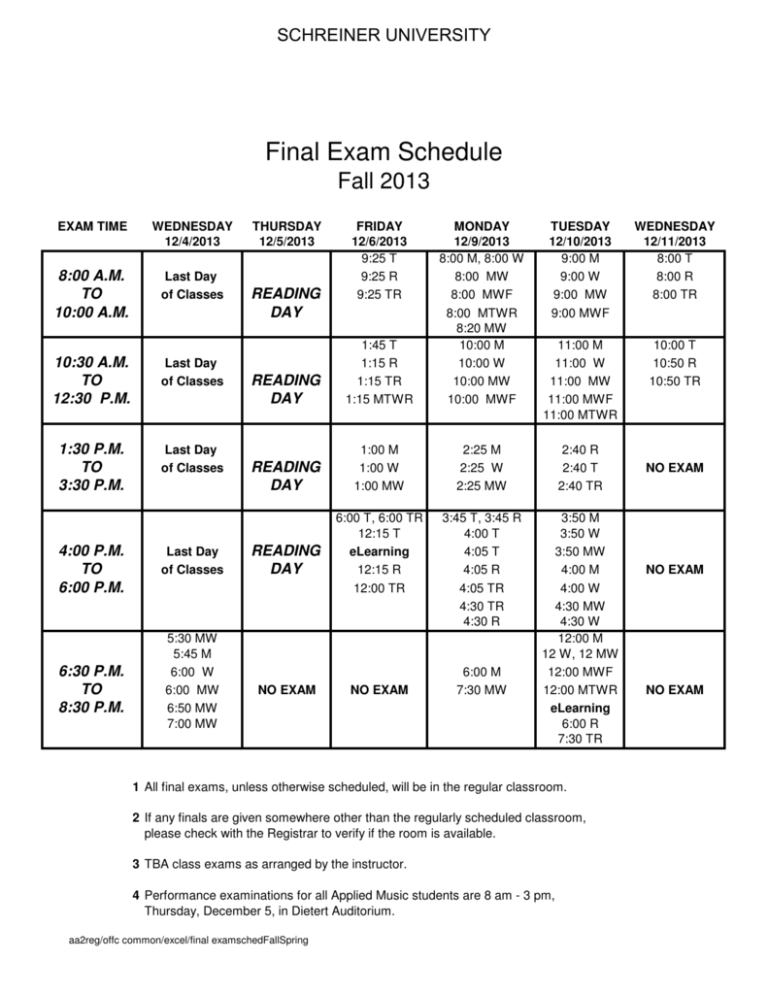 Cal Poly Spring 2022 Finals Schedule Final Exam Schedule - Schreiner University
