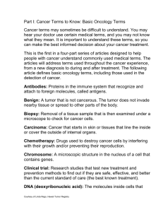 Part I: Cancer Terms to Know: Basic Oncology Terms