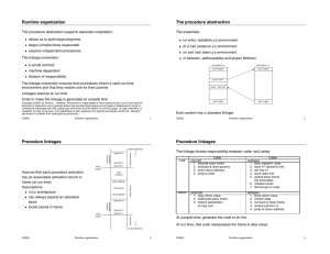 Runtime organization The procedure abstraction Procedure