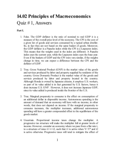14.02 Principles of Macroeconomics Quiz # 1, Answers