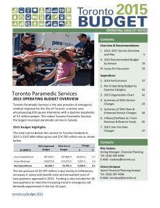 2015 Operating Budget - Toronto Paramedic Services