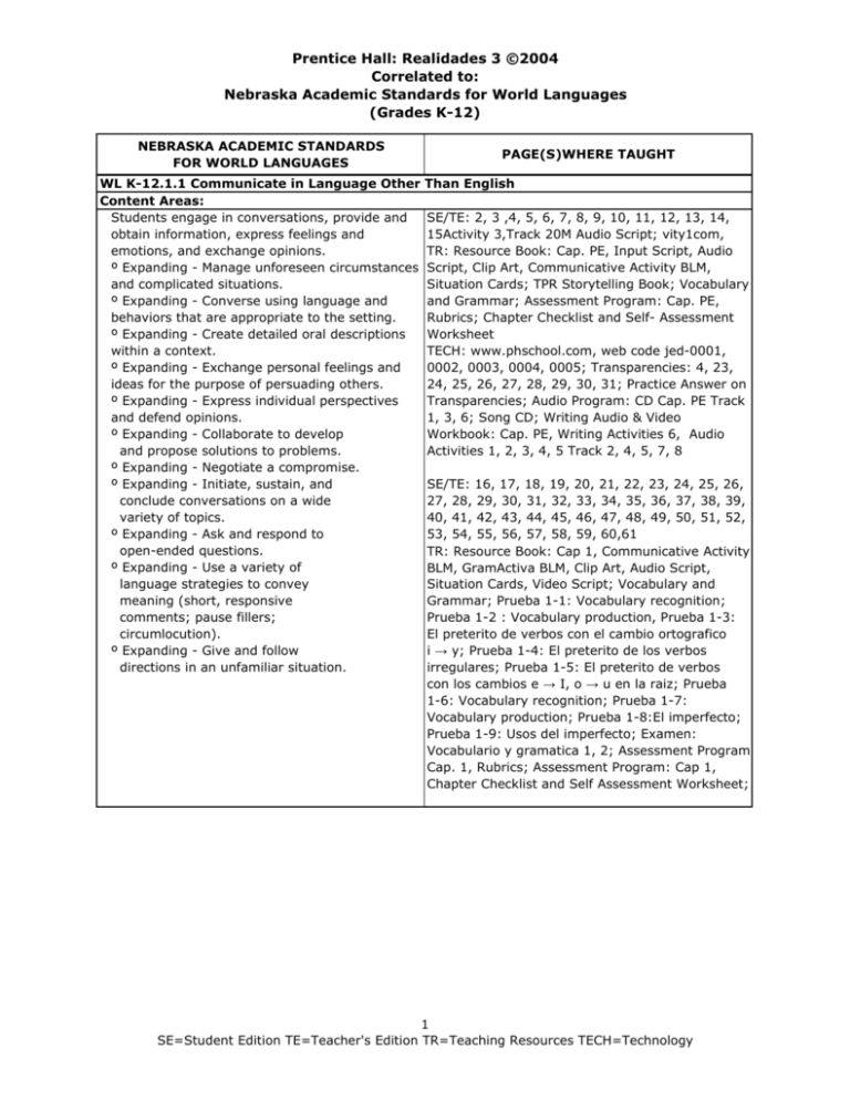 Realidades 3 C 04 Correlated To
