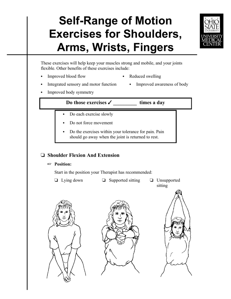 Self-Range of Motion Exercises for Shoulders, Arms, Wrists, Fingers