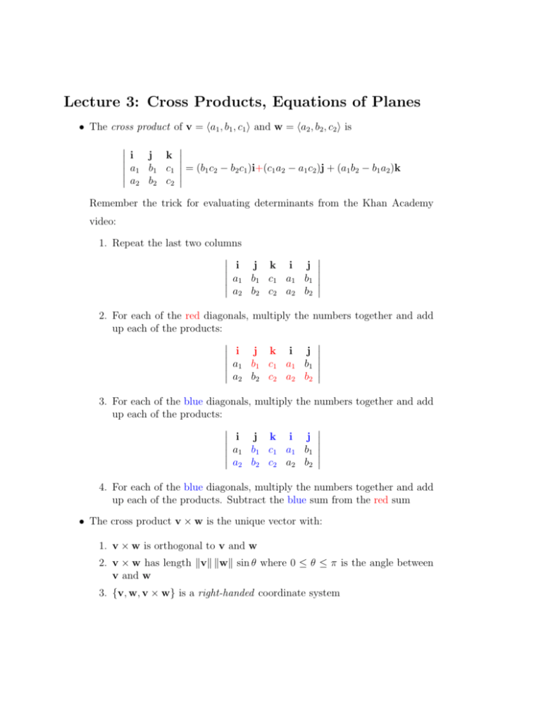 Lecture 3 Cross Products Equations Of Planes