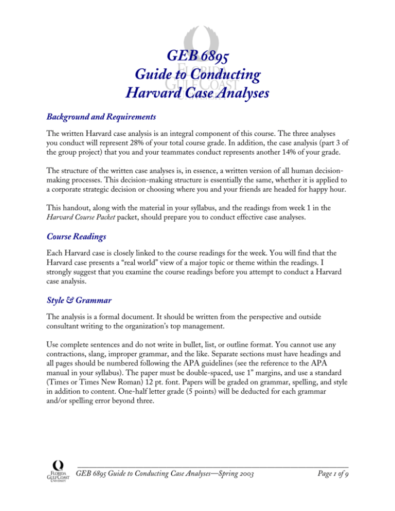 GEB Guide to Conducting Harvard Case Analyses