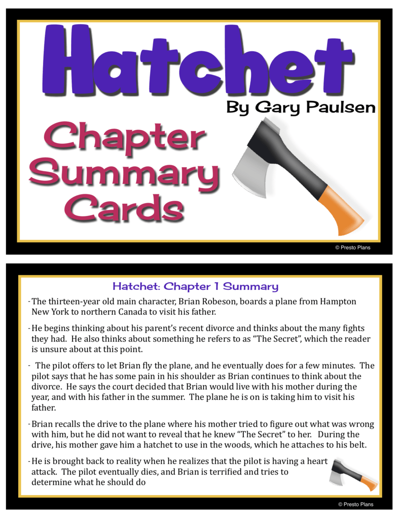 Hatchet Chapter Summary Cards Pages
