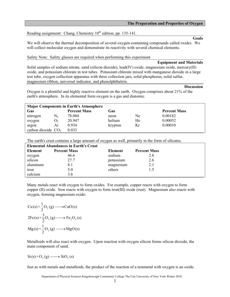 the-preparation-and-properties-of-oxygen-reading-assignment