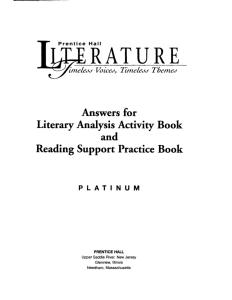 Answers for Literary Analysis Activity Book Reading Support