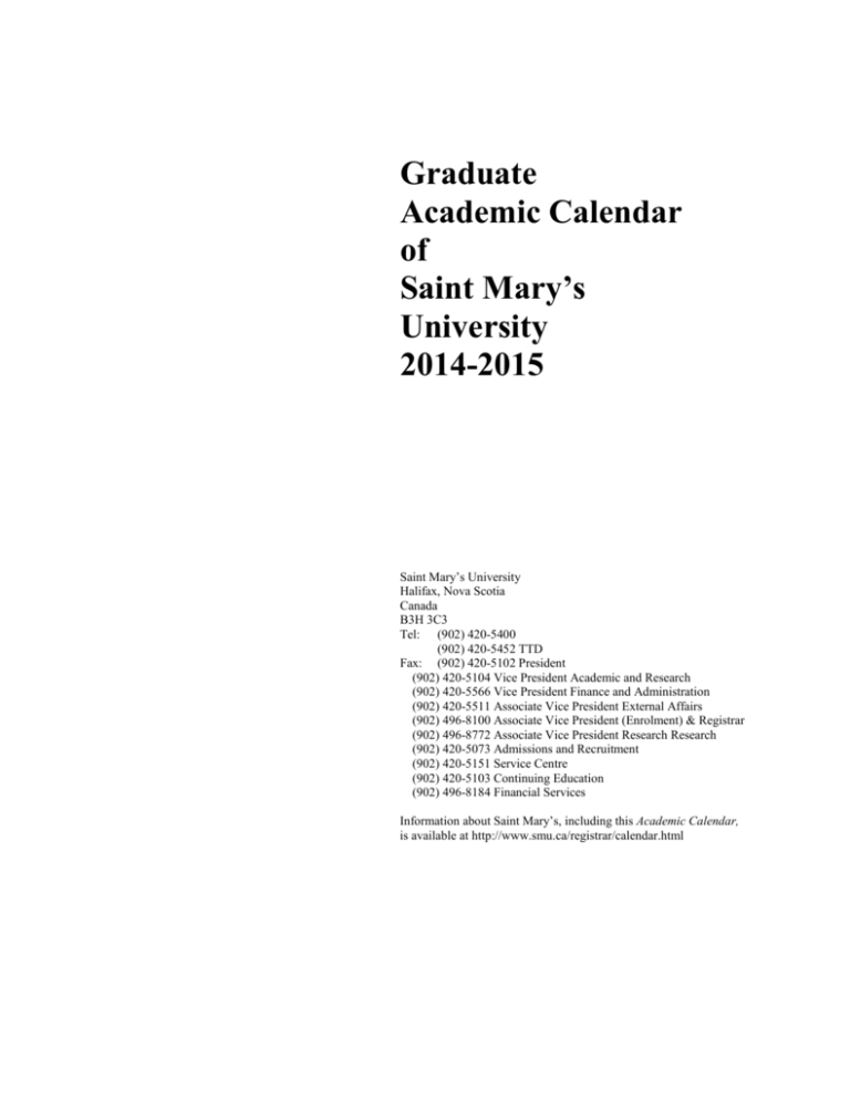 Academic Calendar Saint Mary S University