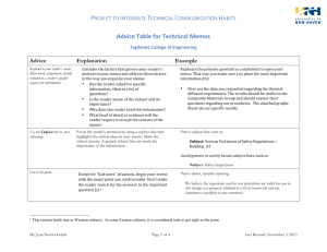 Advice Table for Technical Memos