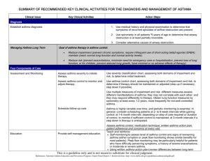 SUMMARY OF RECOMMENDED KEY CLINICAL ACTIVITIES FOR