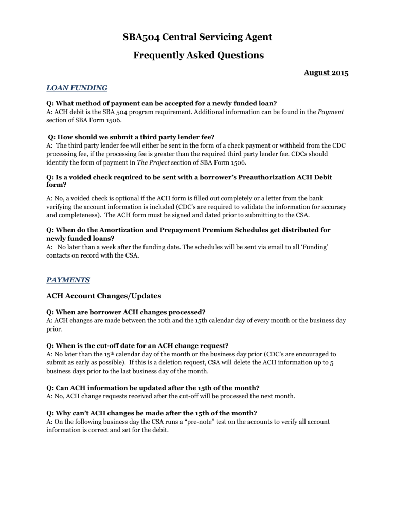 CSA Customer Service CDC FAQs August 2015 (P)