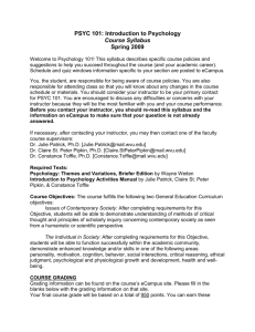 PSYC 101: Introduction to Psychology Course Syllabus Spring 2009