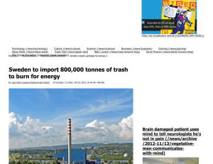 Sweden, 2012, importing trash to burn in resource recovery plants