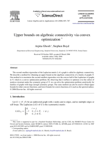 Upper bounds on algebraic connectivity via convex optimization