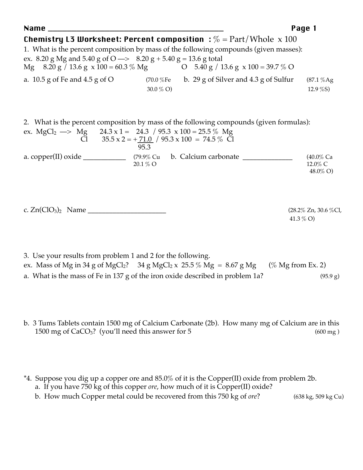 Worksheet Composition Empirical Formulas
