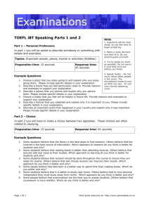 TOEFL iBT Speaking Parts 1 and 2