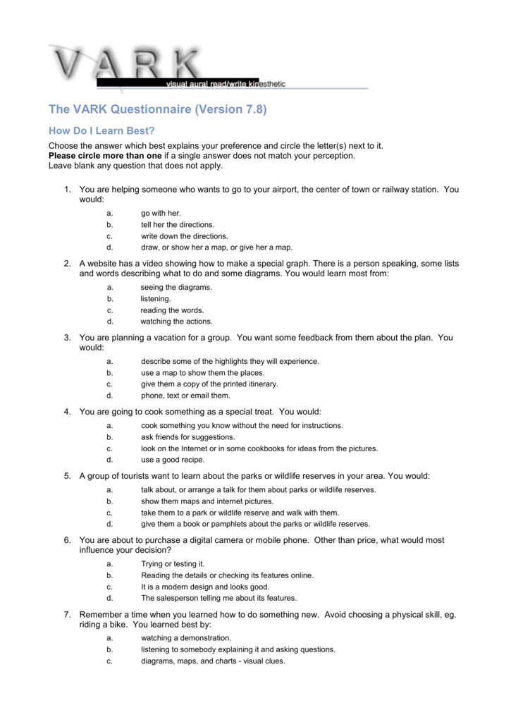 Learning Styles Quiz Printable Version Images And Photos Finder