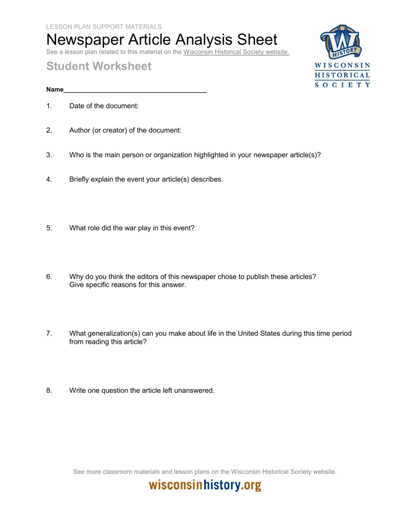research article analysis worksheet