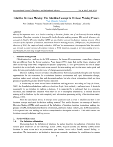 Intuitive Decision Making: The Intuition Concept in Decision Making