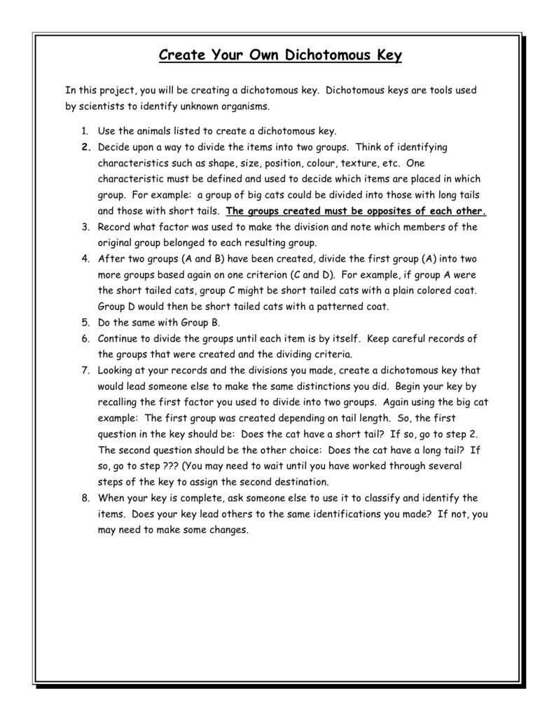Create Your Own Dichotomous Key
