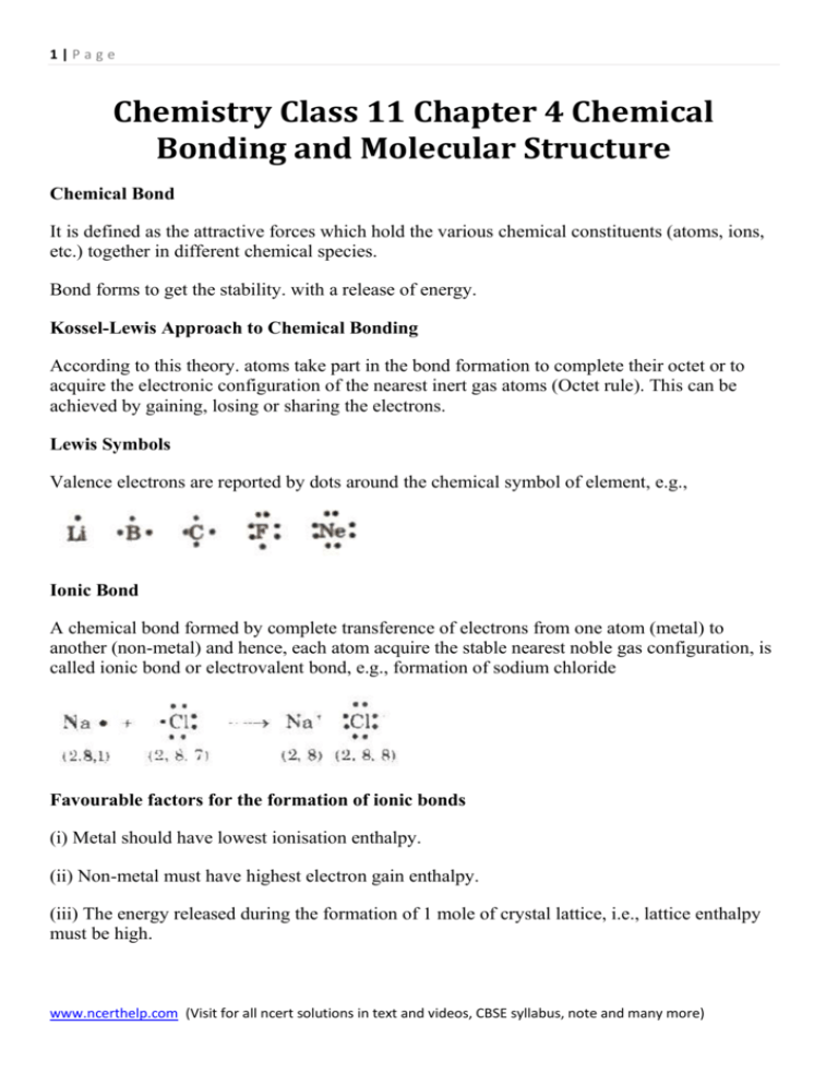 Chapter 4 Chemical Bonding and Molecular Structure