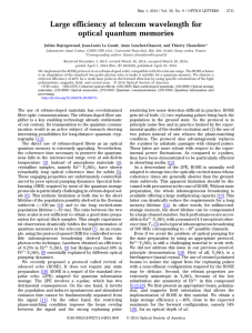 Large efficiency at telecom wavelength for optical quantum memories