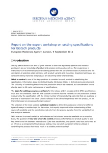 Report on the expert workshop on setting specifications for biotech