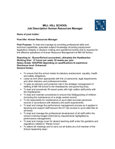MILL HILL SCHOOL Job Description Human Resources Manager