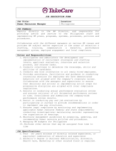 JOB DESCRIPTION FORM Job Title: Human Resources Manager