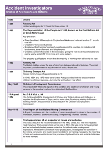 Timeline of key reports and Parliamentary Acts