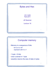 Bytes and Hex Computer memory