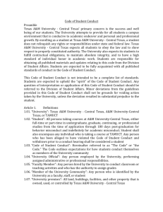 Texas A&M University -‐ Central Texas Code of Student Conduct