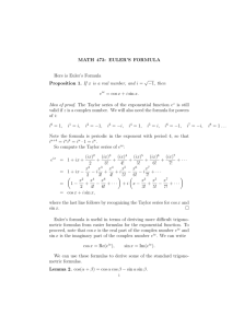 MATH 473: EULER'S FORMULA Here is Euler's Formula