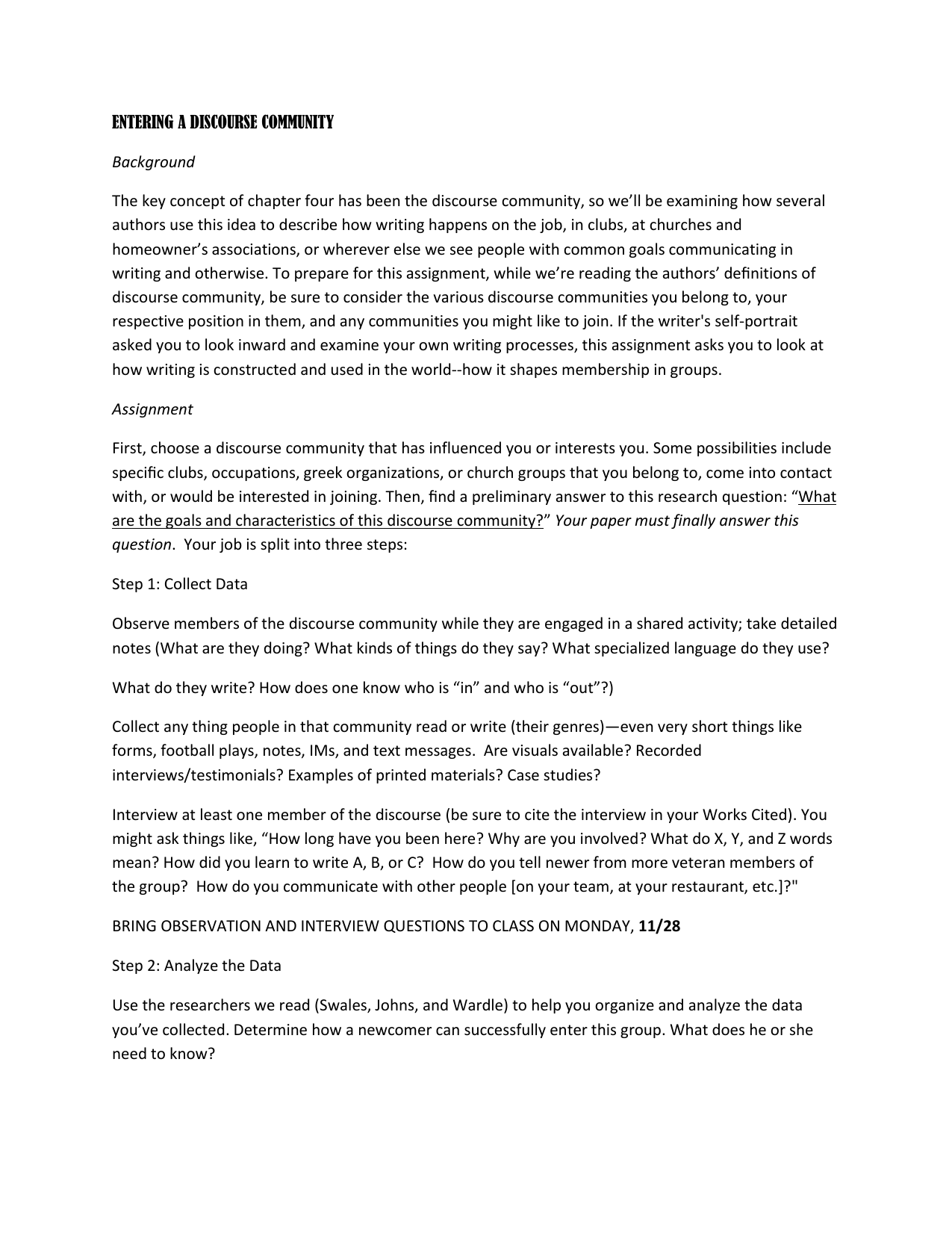 discourse community essay template