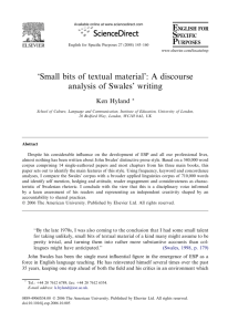 'Small bits of textual material': A discourse analysis of Swales' writing