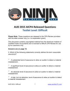 AUD 2015 AICPA Released Questions Testlet Level: Difficult