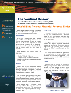 BFC Sentinel Apr-May 2012 - Bridgeway Financial Corporation