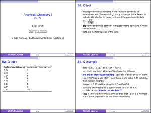 Analytical Chemistry I B1. Q test B2. Q table B3. Q example
