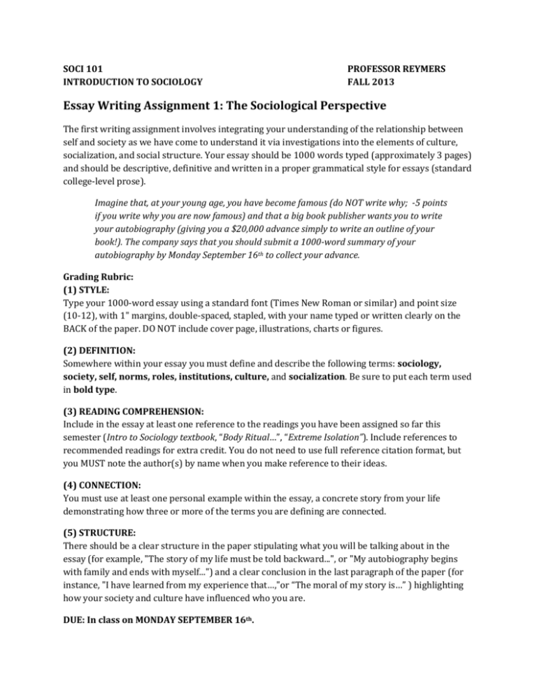 sociology essay format