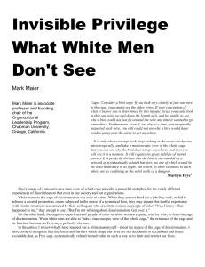 Invisible Privilege What White Men Don't See