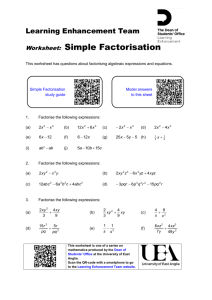 Simple factorisation worksheet - Portal