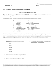 1984 AP Chemistry Practice MC ONLY Exam COMPLETE